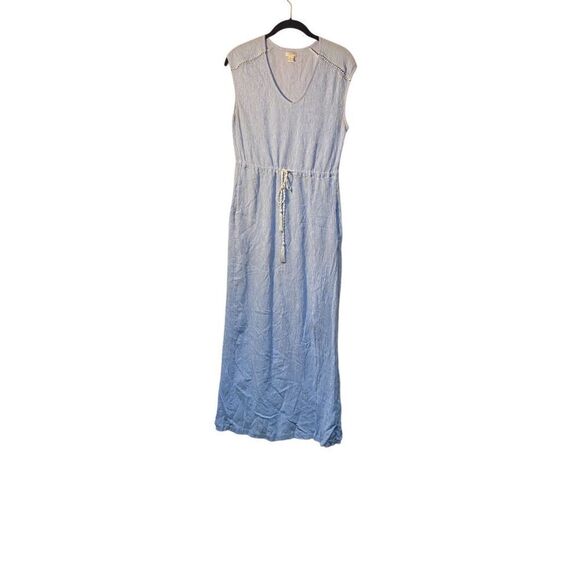 J.Crew Woman’s Blue & White Striped V Neck help Nautical Coastal maxi Dress S/Sm - Picture 3 of 4